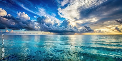 A beautiful ocean view with a cloudy sky in the background, ocean, view, background, clouds, sky, nature, water, scenic © Sujid