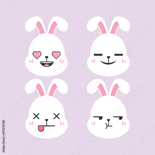 Cute Cartoon Rabbit Emoji Set. Isolated Illustration on White Background