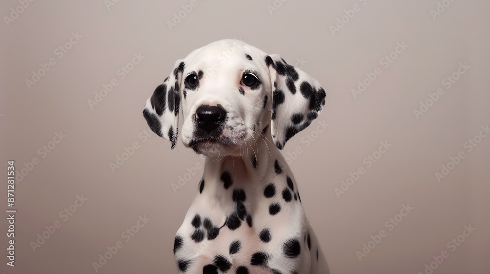 Adorable Dalmatian Puppy with Black Spots Sitting Obediently and Focused Adorable Dalmatian Puppy with Black Spots Sitting Obediently and Focused