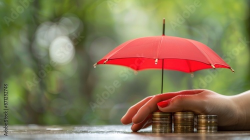 Wallpaper Mural Red Umbrella Protecting Stack of Coins Torontodigital.ca