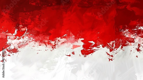 Red and White, Indonesian Flag, Brush Strokes Style, Background : Suitable for Be Used as a Background in Any Project (Print, Graphic Design, Web Design) Related to Indonesia Theme.