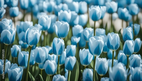 closeup of a light blue tulip field #871285705