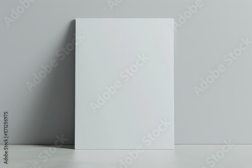 Blank white paper standing on the grey background