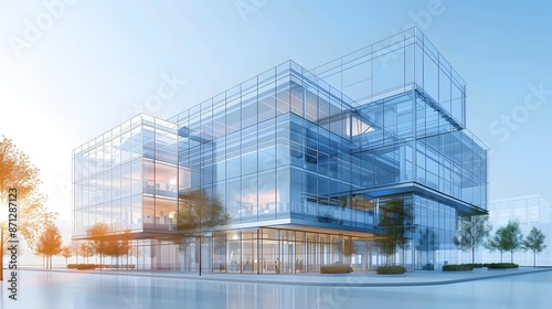 Create a blueprint for a modern office building emphasizing energy efficiency