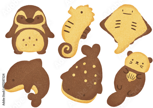 海の生き物のクッキーのイラスト