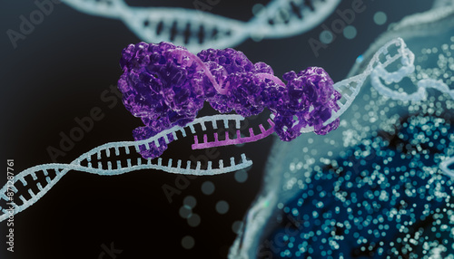 3D Biomedicine scene with  DNA helix  photo