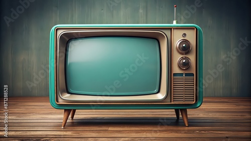 Vintage teal television set with retro design, vintage, teal, television, retro, old-fashioned, appliance, technology, entertainment photo