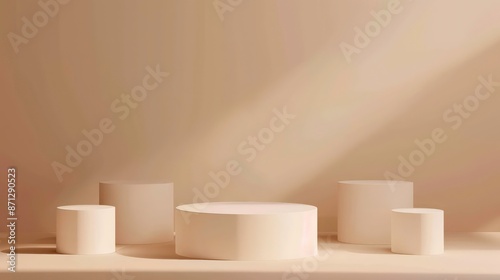 Wallpaper Mural 3d display product beige minimal scene with geometric podium platform. cylinder background vector 3d rendering with podium. stand for cosmetic products. Stage showcase on pedestal 3d beige studio Torontodigital.ca
