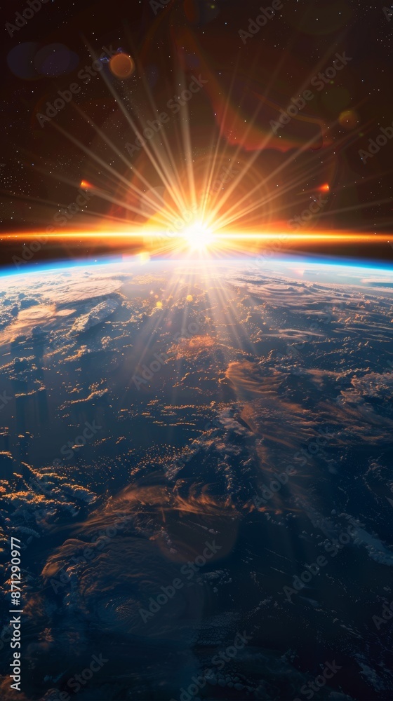 Sunrise over earth from outer space, cosmic view. Space exploration and scientific discovery concept Sunrise over earth from outer space, cosmic view. Space exploration and scientific discovery concept