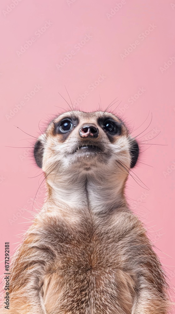 Meerkat close-up on pink background, studio shot Meerkat close-up on pink background, studio shot