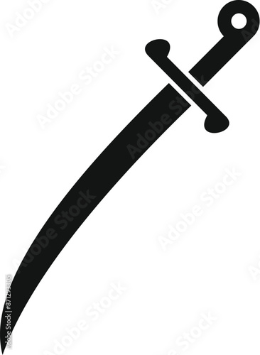 Simple black curved sword is pointing up and to the right