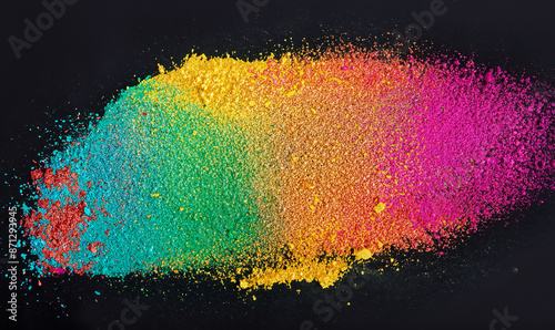 brushstroke of color powder in the middle, black background