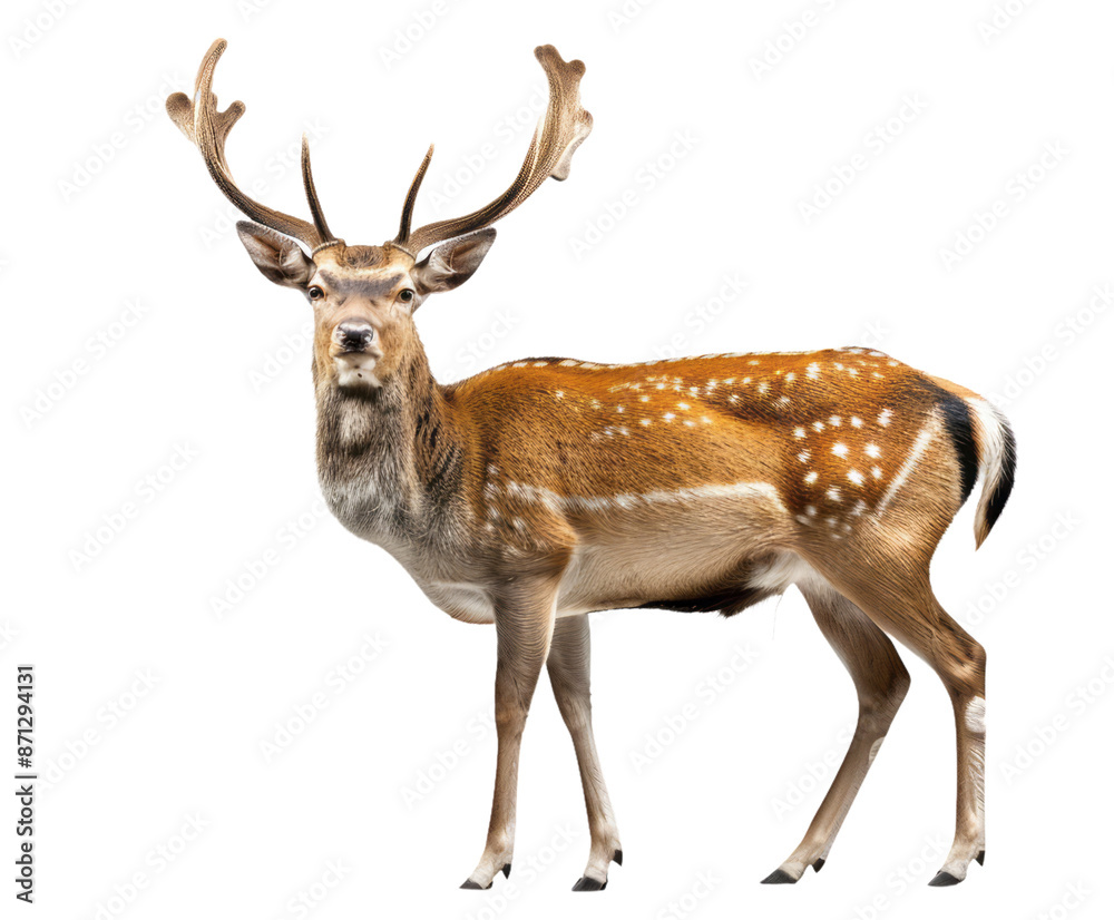 A full-body deer standing on a transparent background.
