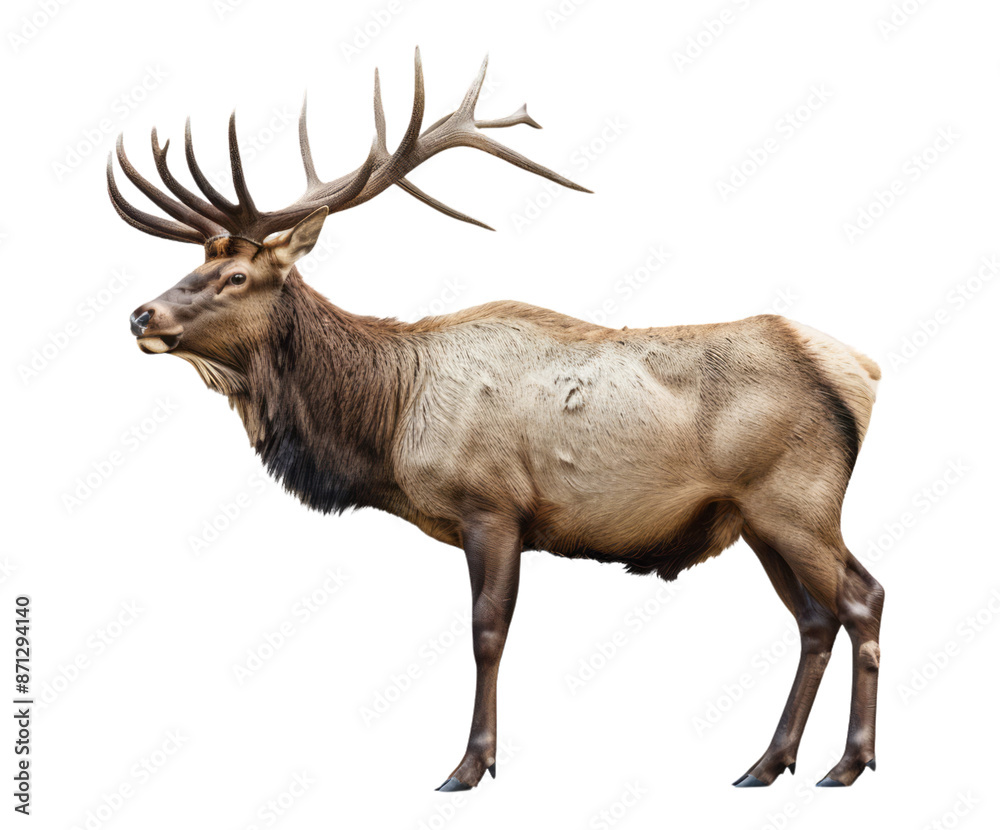 An elk standing on a solid transparent background. An elk standing on a solid transparent background.