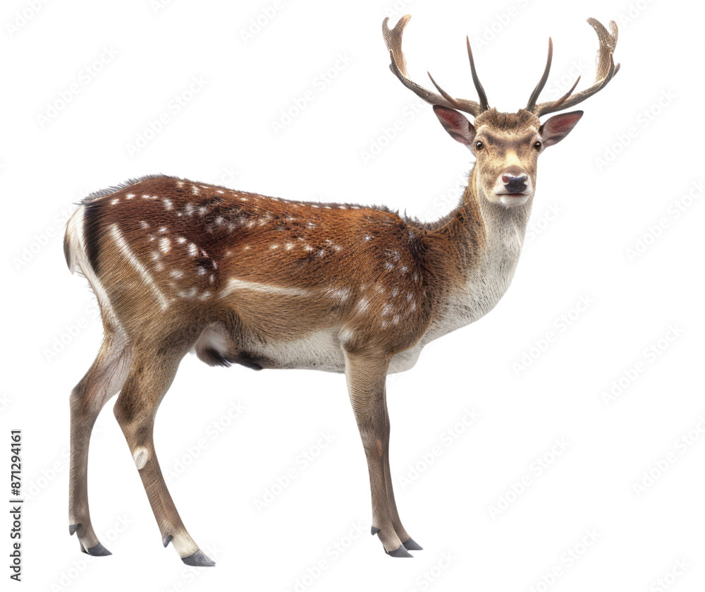 A beautiful deer standing on a transparent background, full body. A beautiful deer standing on a transparent background, full body.