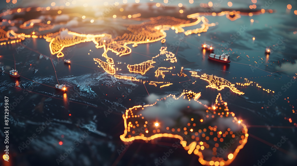 Fototapeta premium Global Network of Shipping Routes and Distribution Centers: Building a More Efficient Logistics System