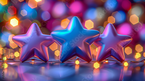 Shiny Star Decorations with Colorful Bokeh Lights