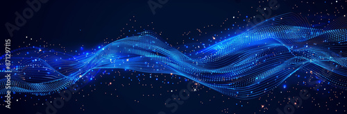 Abstract Background with Blue Lines and Dots Forming Waves Dark Blue Backdrop Futuristic Technology Vector Illustration Modern Gradient Flowing Waves for Web Design Presentation photo