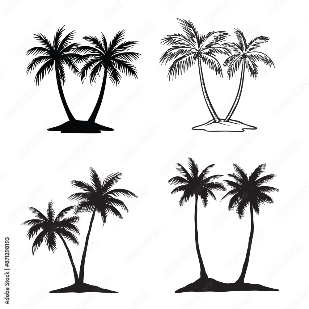 Fototapeta premium Silhouette palm beach vector collection