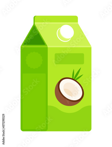 Coconut water carton. Flat icon isolated on white background. Refreshing beverage concept. Perfect for menu design and food packaging