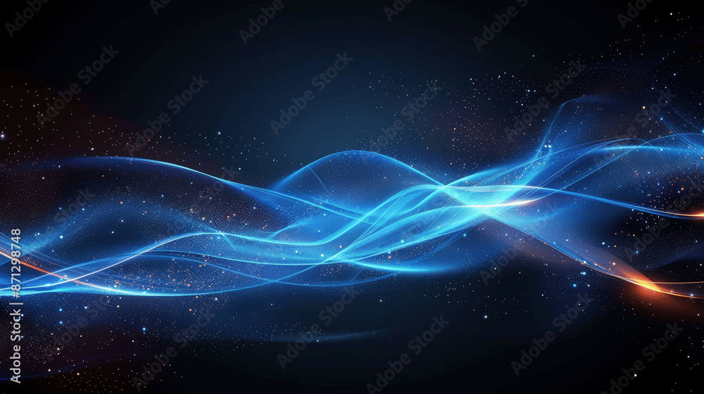 Glowing Blue Light Effect with Wave Lines on Black Background Technology Concept Design Glowing Blue Light Effect with Wave Lines on Black Background Technology Concept Design