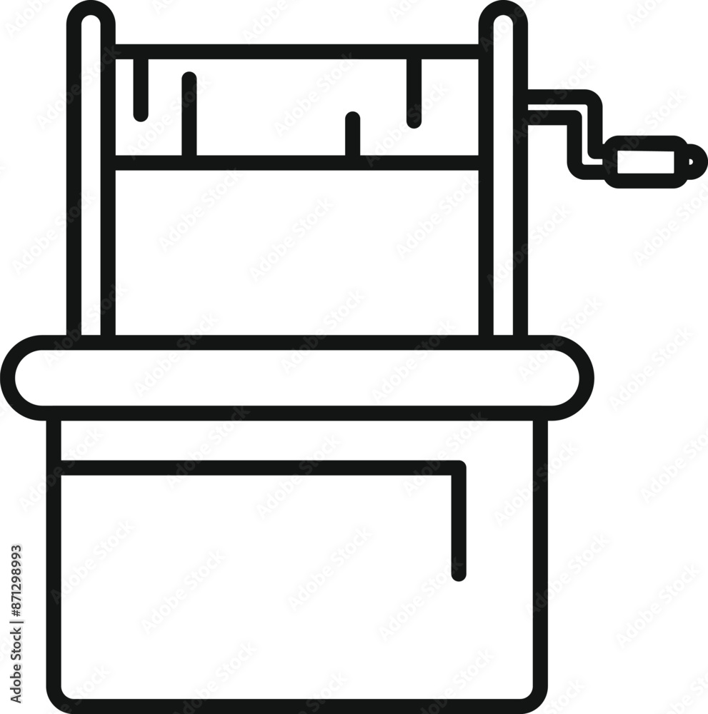 Simple minimal line art of a water well with a bucket hanging over the stone bordering Simple minimal line art of a water well with a bucket hanging over the stone bordering