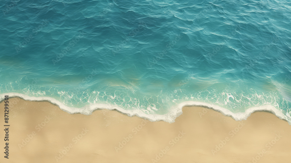 Crystal-clear turquoise waves gently lap against a smooth sandy shore, evoking calm and pristine coastal charm. Crystal-clear turquoise waves gently lap against a smooth sandy shore, evoking calm and pristine coastal charm.