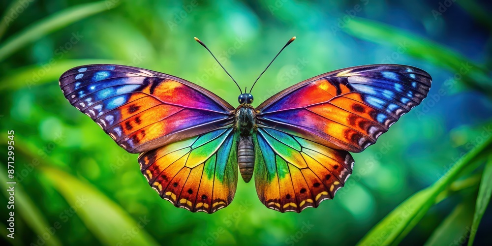 Fototapeta premium A beautiful top shot of a colorful butterfly , butterfly, insect, nature, vibrant, wings, pattern, close-up, macro, beauty