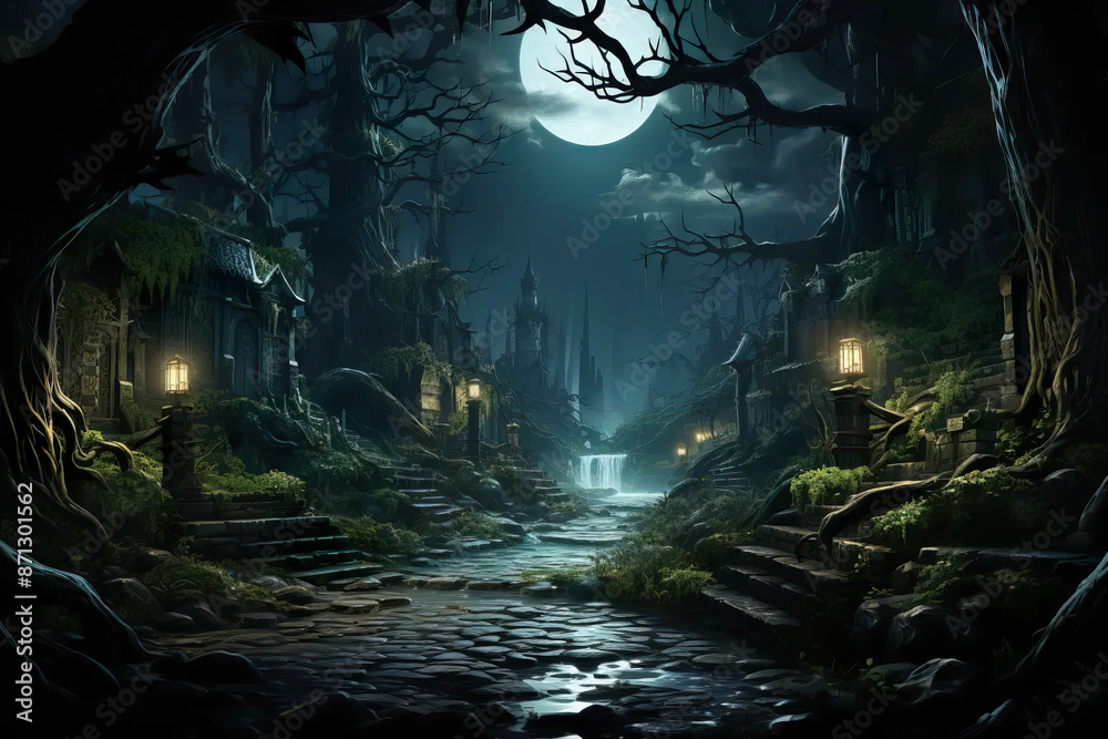 Forest enchanted by a bewitched breeze, magic whispers. Fantasy wallpaper Forest enchanted by a bewitched breeze, magic whispers. Fantasy wallpaper