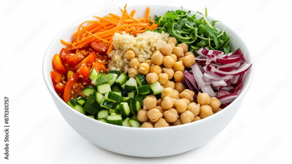 Vegan healthy salad bowl with chickpeas, vibrant vegetables, seeds, plant-based ingredients, isolated background, studio lighting, perfect for advertising Vegan healthy salad bowl with chickpeas, vibrant vegetables, seeds, plant-based ingredients, isolated background, studio lighting, perfect for advertising