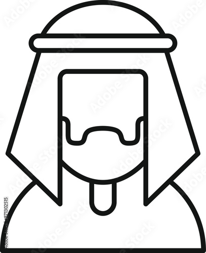 Simple black and white line drawing of an arab man wearing a keffiyeh