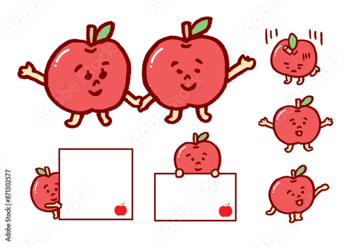手足の生えた真っ赤なかわいいりんごのキャラ素材