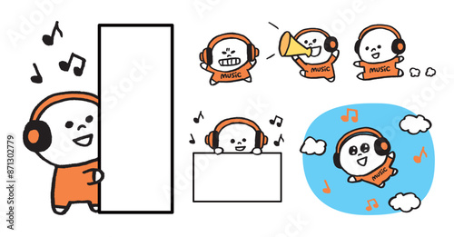 音楽が大好きなヘッドホンを付けたかわいいキャラ素材