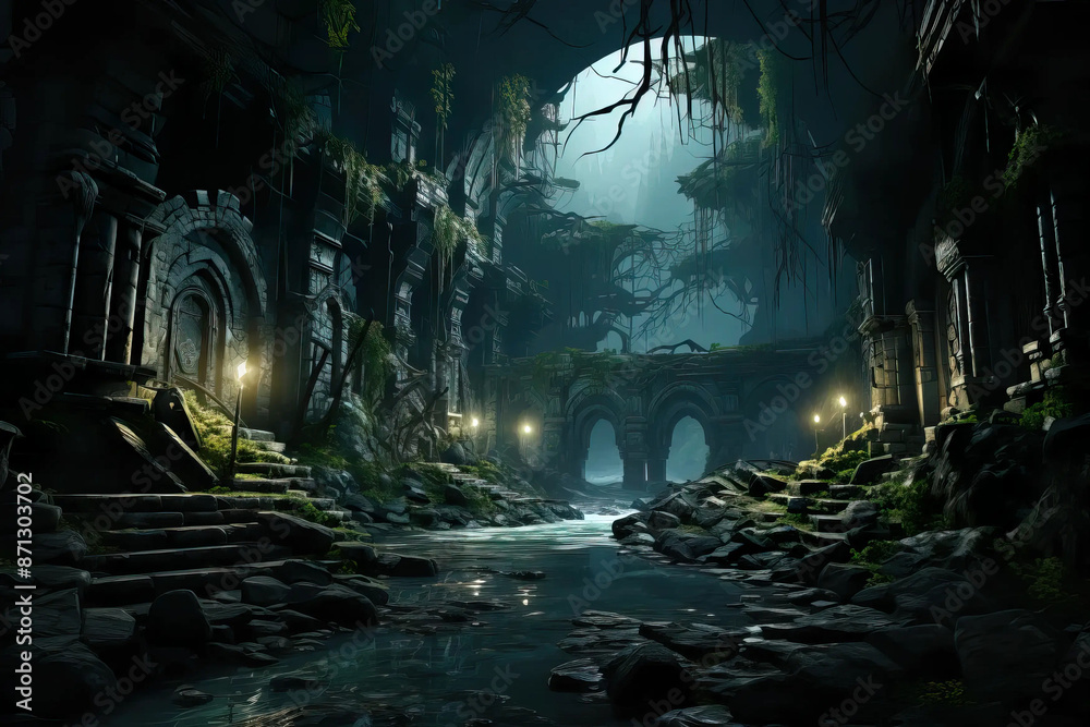 Forest Embrace of Radiant Ruins at Twilight Fantasy wallpaper Forest Embrace of Radiant Ruins at Twilight Fantasy wallpaper