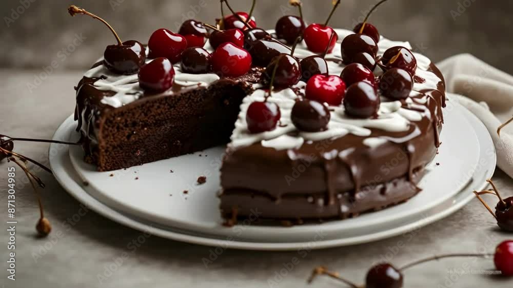 Cakes, A birthday cake with candles. Generative ai, chocolate berries cake, desserts video, stock video, stock food videos, seamless looping, 4k resolution, celebration videos, relaxing videos	
