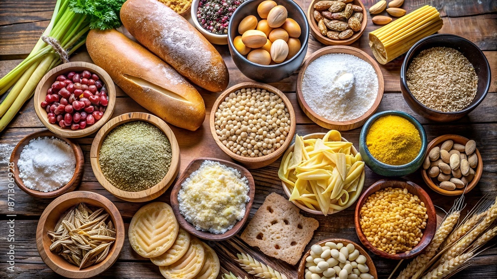 Assortment of simple carbohydrates food Assortment of simple carbohydrates food