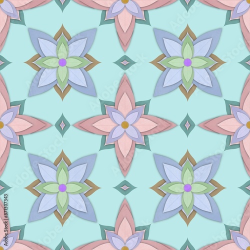 seamless floral pattern paper cut pastel color 