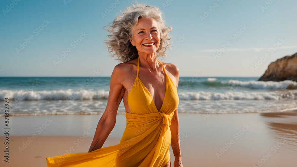 Elegância e Sabedoria: A Beleza Intemporal de uma Senhora Grisalha à Beira-Mar Elegância e Sabedoria: A Beleza Intemporal de uma Senhora Grisalha à Beira-Mar