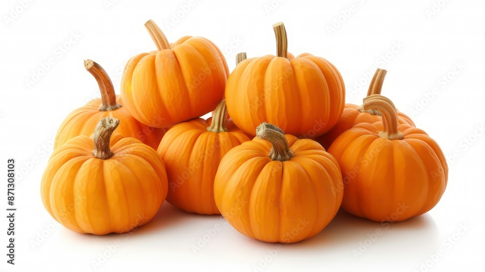 Pumpkins stacked for fall decor on white surface. Generative AI Pumpkins stacked for fall decor on white surface. Generative AI