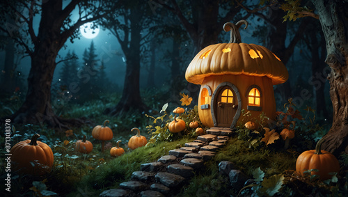 pumpkin house in the dark forest