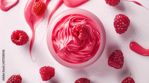 Raspberry Infused Hydrating Cream for Radiant Skin - Beauty Product Background On White  photo