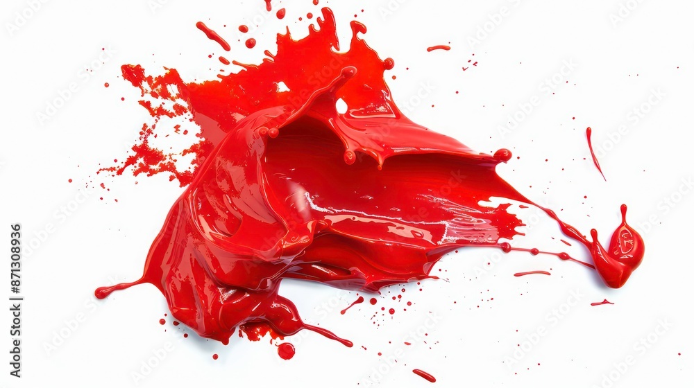 Splash of thick red fluid paint on isolated white background. Generative AI Splash of thick red fluid paint on isolated white background. Generative AI