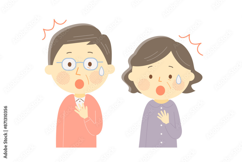 びっくりしているシニア夫婦　ベクター　イラスト