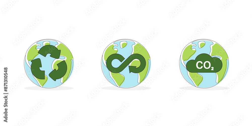 Recycle, Circular economy concept.Green earth. Growth business, ecology and environment sustainable devellopment. Flat Vector illustration. Recycle, Circular economy concept.Green earth. Growth business, ecology and environment sustainable devellopment. Flat Vector illustration.