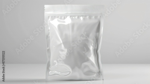 White ziplock packaging bag mockup isolated on grey background. Generative AI