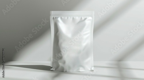White ziplock packaging bag mockup isolated on grey background. Generative AI