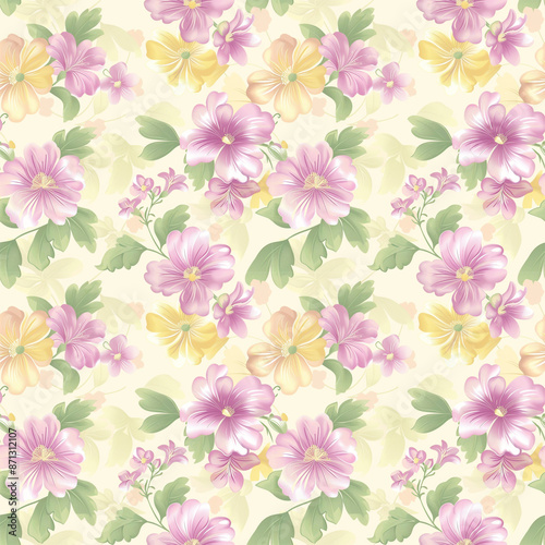 Floral variety color, form nature, seamless fabric pattern.