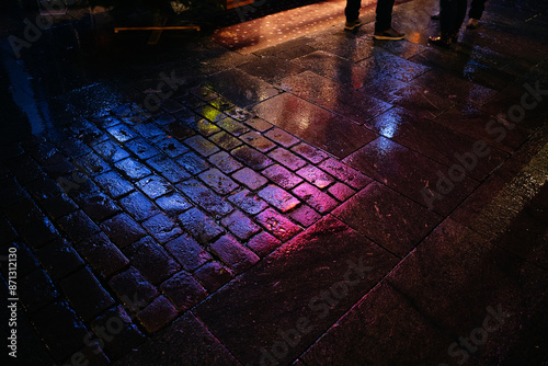 Wet Street with Neon Lights
