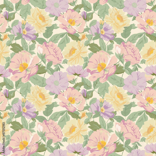 Wallpaper Mural Floral variety color, form nature, seamless fabric pattern. Torontodigital.ca