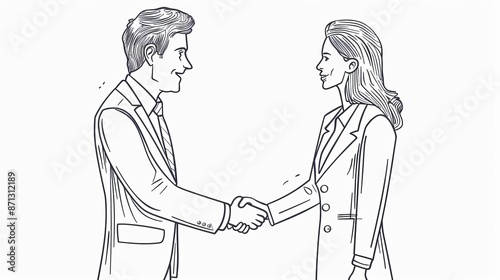 Insurance broker handshake with client, formal and trustworthy, clean line art with minimal color